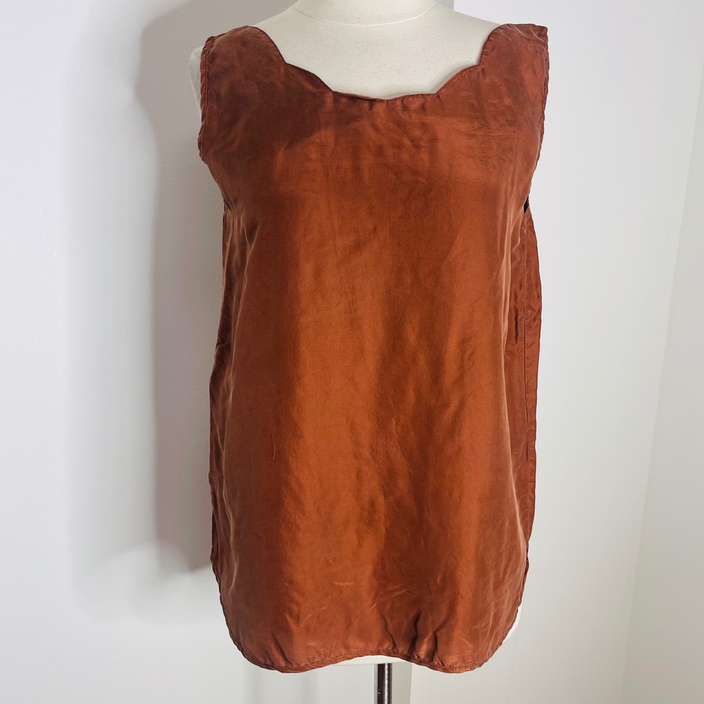 Louise Paris Women Brown 100% Silk Sleeveless Shell Blouse Top Size L Rust